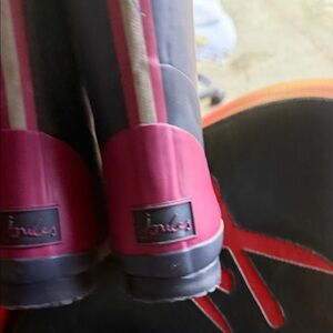 Joules Pink and Navy Striped Wellies